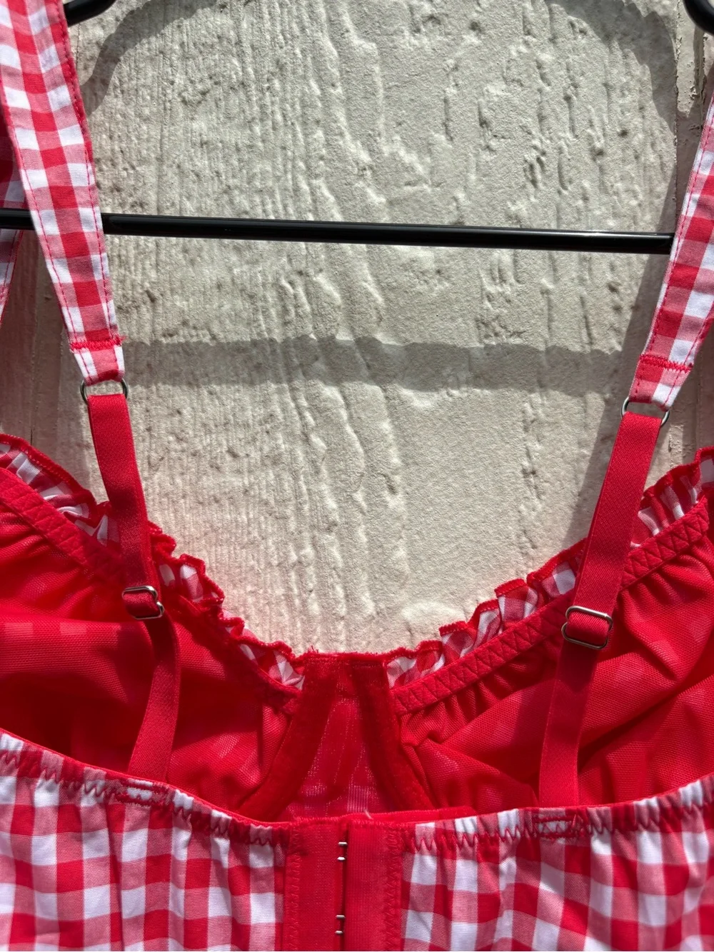 Colsie Gingham Woven Corset Bra in Cosmic Red. Size S NWT - Picture 7 of 9